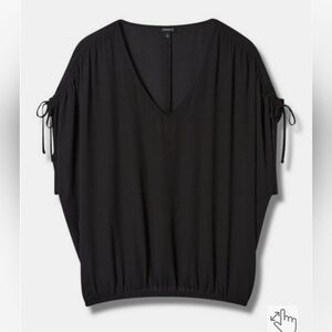 NWT TORRID Georgette Dolman Shirring Tie Detail Crop Blouse Black Size 1x